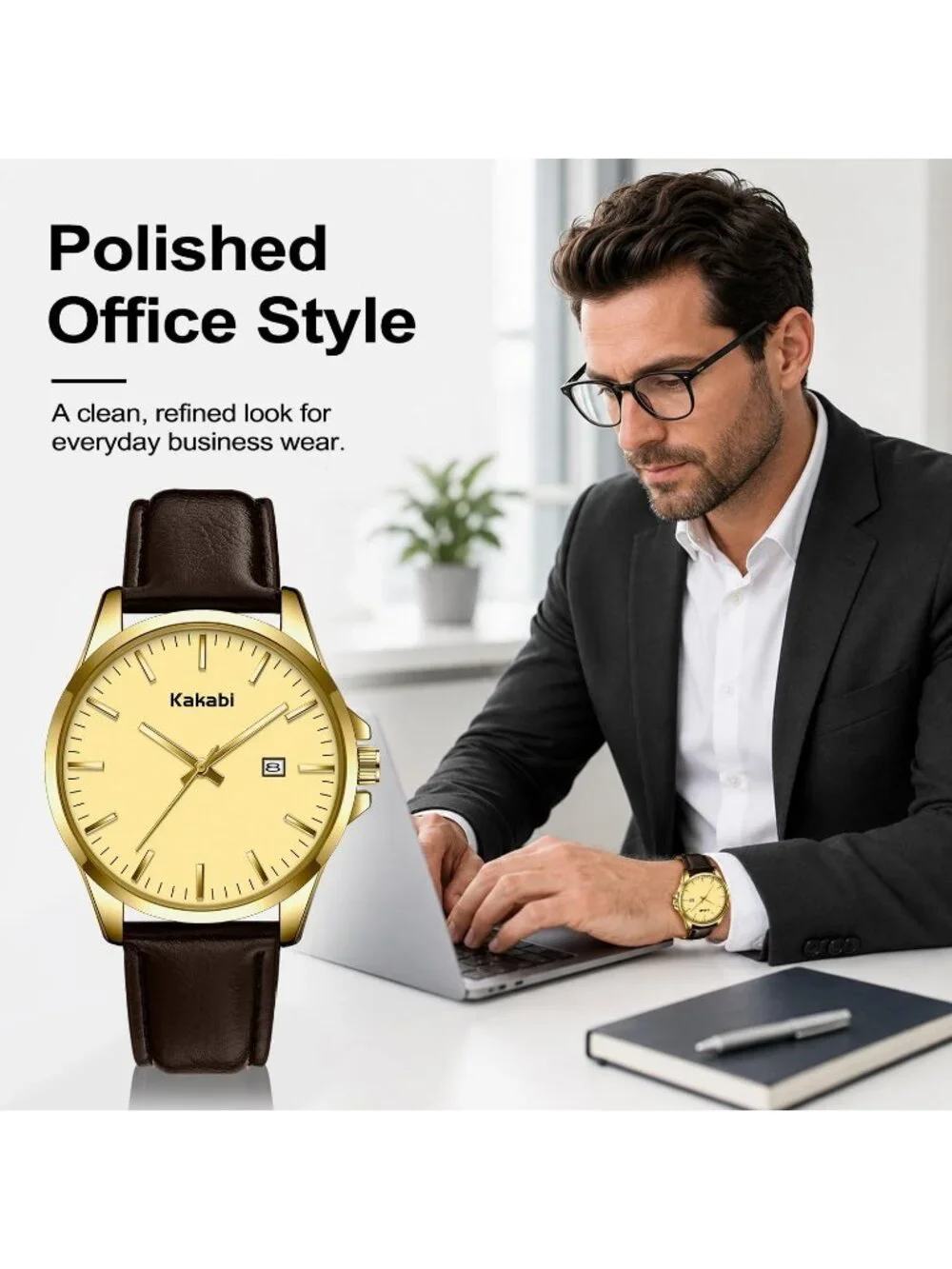 Men's Brown Gold Minimalist Fashion Leather Strap Classic Analog Quartz Watch
